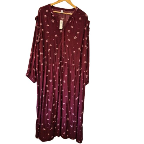 NWT Old Navy Burgundy Floral Ruffle Hem Dress Size 4X Plus - Picture 1 of 7